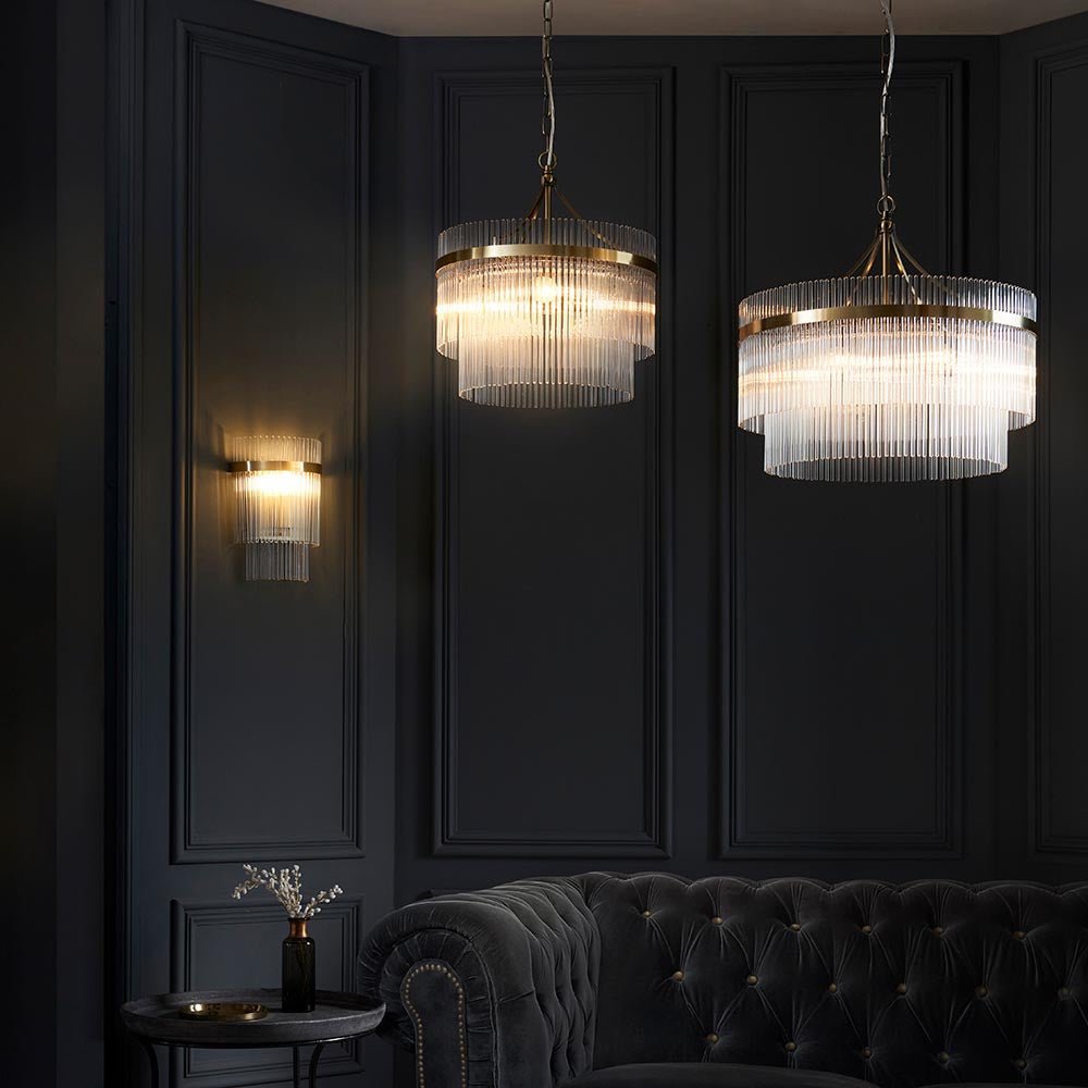 Endon - Marietta 3 Light Pendant With Metal Framework and Glass Rod Details, 3x E14 - Luminosity Designs Ltd