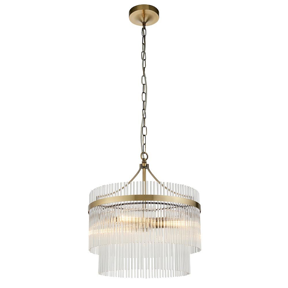 Endon - Marietta 3 Light Pendant With Metal Framework and Glass Rod Details, 3x E14 - Luminosity Designs Ltd