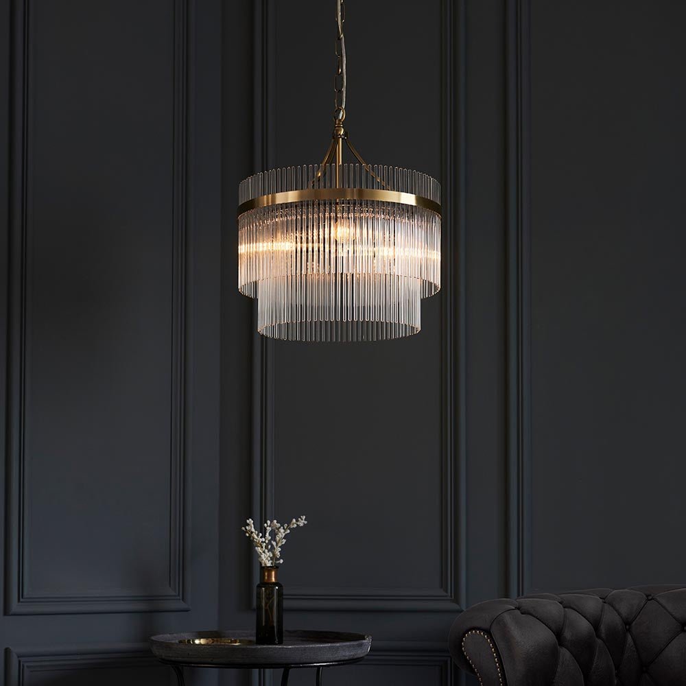 Endon - Marietta 3 Light Pendant With Metal Framework and Glass Rod Details, 3x E14 - Luminosity Designs Ltd