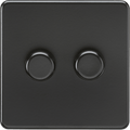 Knightsbridge - Matt Black Flat Plate 2G 2 - way 10 - 200W (5 - 150W LED) Intelligent dimmer - Luminosity Designs Ltd