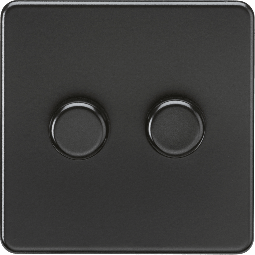 Knightsbridge - Matt Black Flat Plate 2G 2 - way 10 - 200W (5 - 150W LED) Intelligent dimmer - Luminosity Designs Ltd