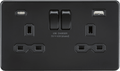 Knightsbridge - Matt Black Flat Plate 2g Screwless 13A Switched Socket with Dual USB A+C (5V DC 4.0A shared) - Luminosity Designs Ltd
