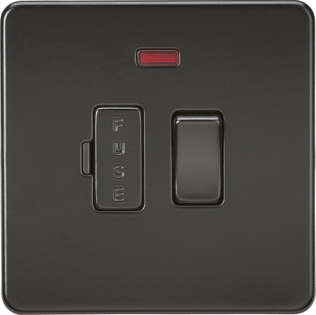 Knightsbridge - Matt Black Flat Plate Screwless 13A Switched Fused Spur Unit with Neon - Luminosity Designs Ltd
