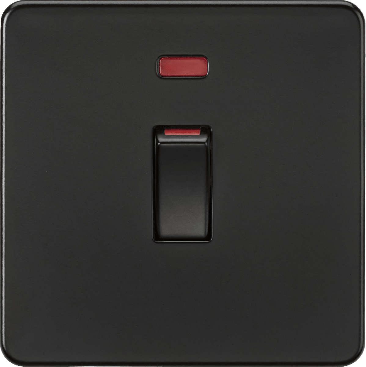 Knightsbridge - Matt Black Flat Plate Screwless 45A DP Cooker Switch with Neon (1G size) - Luminosity Designs Ltd