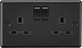 Knightsbridge - Matt Black Rounded Edge 2g Switched Socket - Luminosity Designs Ltd