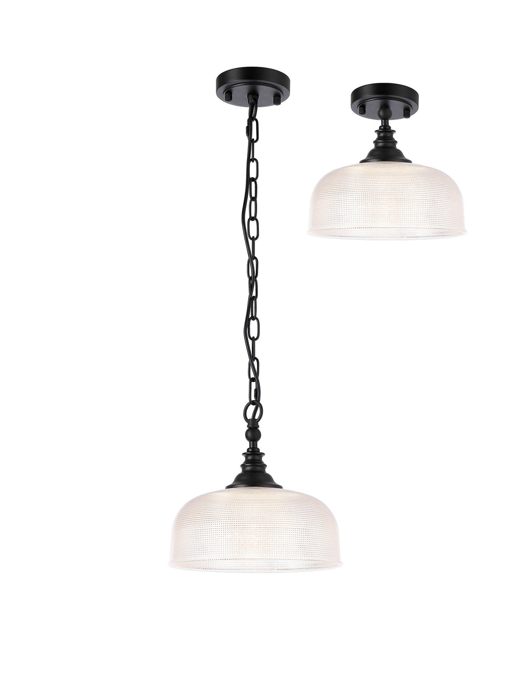 Luminosity Designs - Matt Black Sledmere 27cm Flush/Single Pendant, 1 Light Adjustable to Semi Flush, E27 - Luminosity Designs Ltd