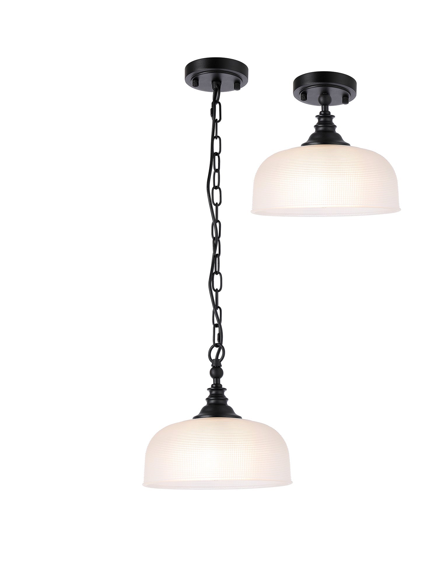 Luminosity Designs - Matt Black Sledmere 27cm Flush/Single Pendant, 1 Light Adjustable to Semi Flush, E27 - Luminosity Designs Ltd