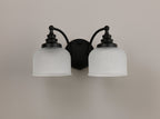 Luminosity Designs - Matt Black Sledmere Double Wall Light, Switched, 2 x E27, Glass Shade - Luminosity Designs Ltd