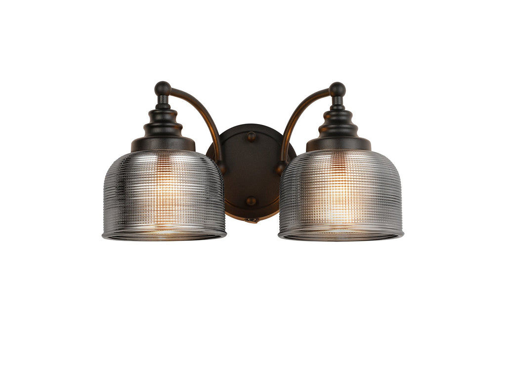Luminosity Designs - Matt Black Sledmere Double Wall Light, Switched, 2 x E27, Glass Shade - Luminosity Designs Ltd