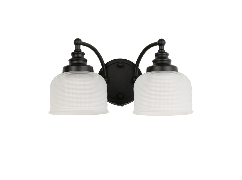 Luminosity Designs - Matt Black Sledmere Double Wall Light, Switched, 2 x E27, Glass Shade - Luminosity Designs Ltd