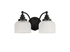 Luminosity Designs - Matt Black Sledmere Double Wall Light, Switched, 2 x E27, Glass Shade - Luminosity Designs Ltd