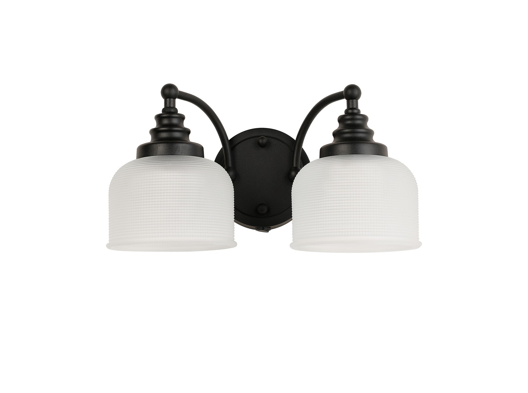 Luminosity Designs - Matt Black Sledmere Double Wall Light, Switched, 2 x E27, Glass Shade - Luminosity Designs Ltd