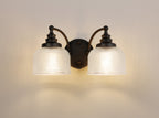 Luminosity Designs - Matt Black Sledmere Double Wall Light, Switched, 2 x E27, Glass Shade - Luminosity Designs Ltd