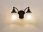 Luminosity Designs - Matt Black Sledmere Double Wall Light, Switched, 2 x E27, Glass Shade - Luminosity Designs Ltd