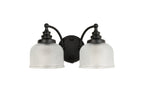 Luminosity Designs - Matt Black Sledmere Double Wall Light, Switched, 2 x E27, Glass Shade - Luminosity Designs Ltd