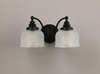 Luminosity Designs - Matt Black Sledmere Double Wall Light, Switched, 2 x E27, Glass Shade - Luminosity Designs Ltd