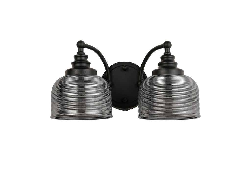 Luminosity Designs - Matt Black Sledmere Double Wall Light, Switched, 2 x E27, Glass Shade - Luminosity Designs Ltd