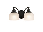 Luminosity Designs - Matt Black Sledmere Double Wall Light, Switched, 2 x E27, Glass Shade - Luminosity Designs Ltd