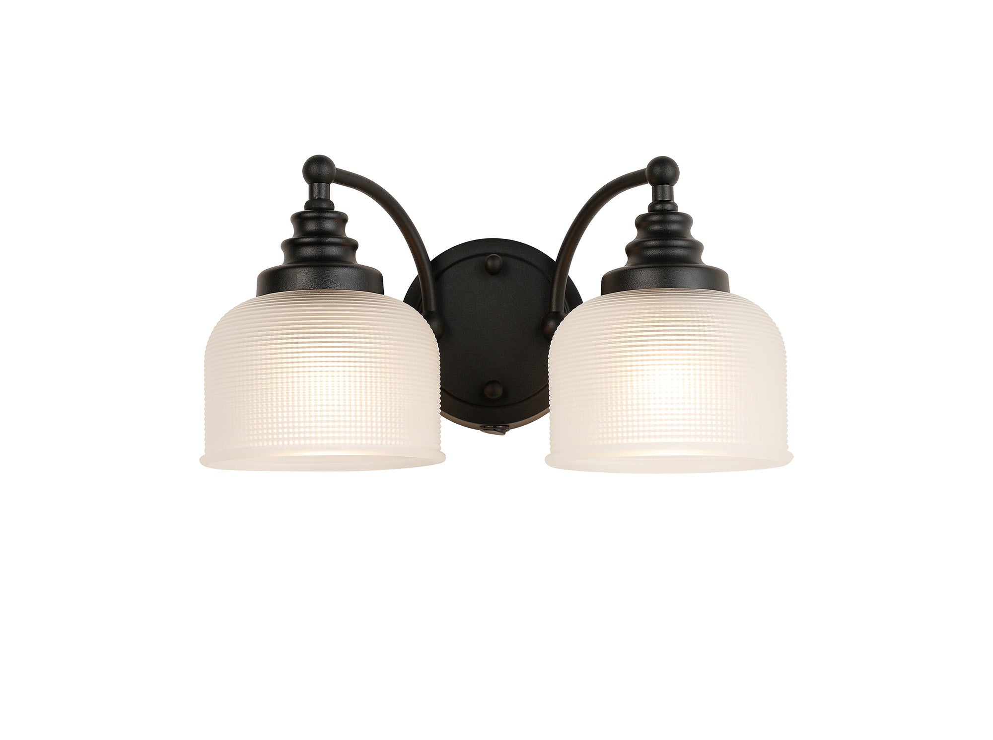 Luminosity Designs - Matt Black Sledmere Double Wall Light, Switched, 2 x E27, Glass Shade - Luminosity Designs Ltd
