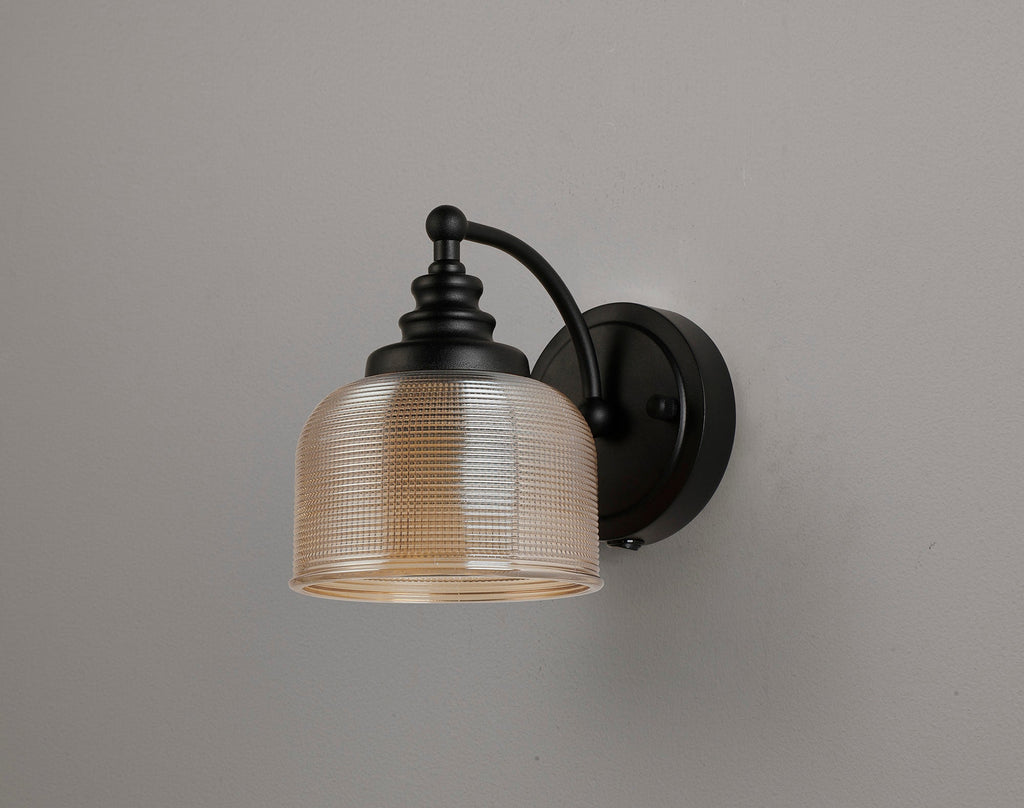 Luminosity Designs - Matt Black Sledmere Single Wall Light, Switched, 1 x E27, Glass Shade - Luminosity Designs Ltd