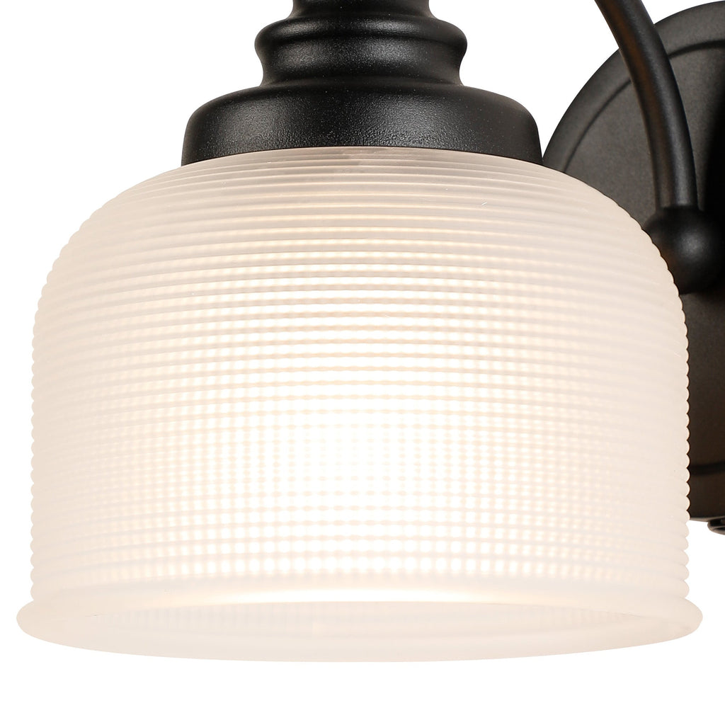 Luminosity Designs - Matt Black Sledmere Single Wall Light, Switched, 1 x E27, Glass Shade - Luminosity Designs Ltd