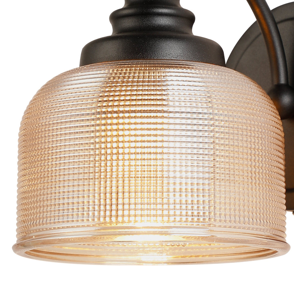 Luminosity Designs - Matt Black Sledmere Single Wall Light, Switched, 1 x E27, Glass Shade - Luminosity Designs Ltd