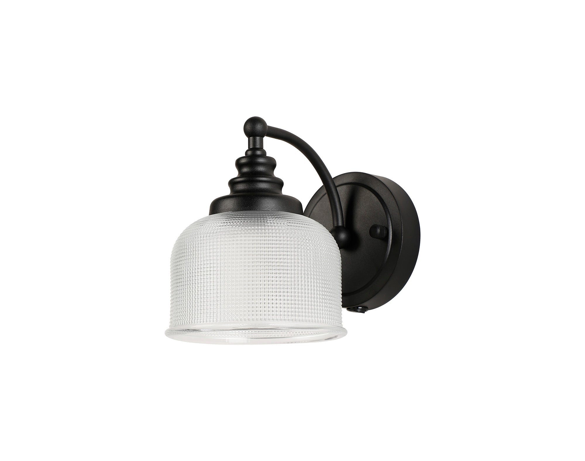 Luminosity Designs - Matt Black Sledmere Single Wall Light, Switched, 1 x E27, Glass Shade - Luminosity Designs Ltd