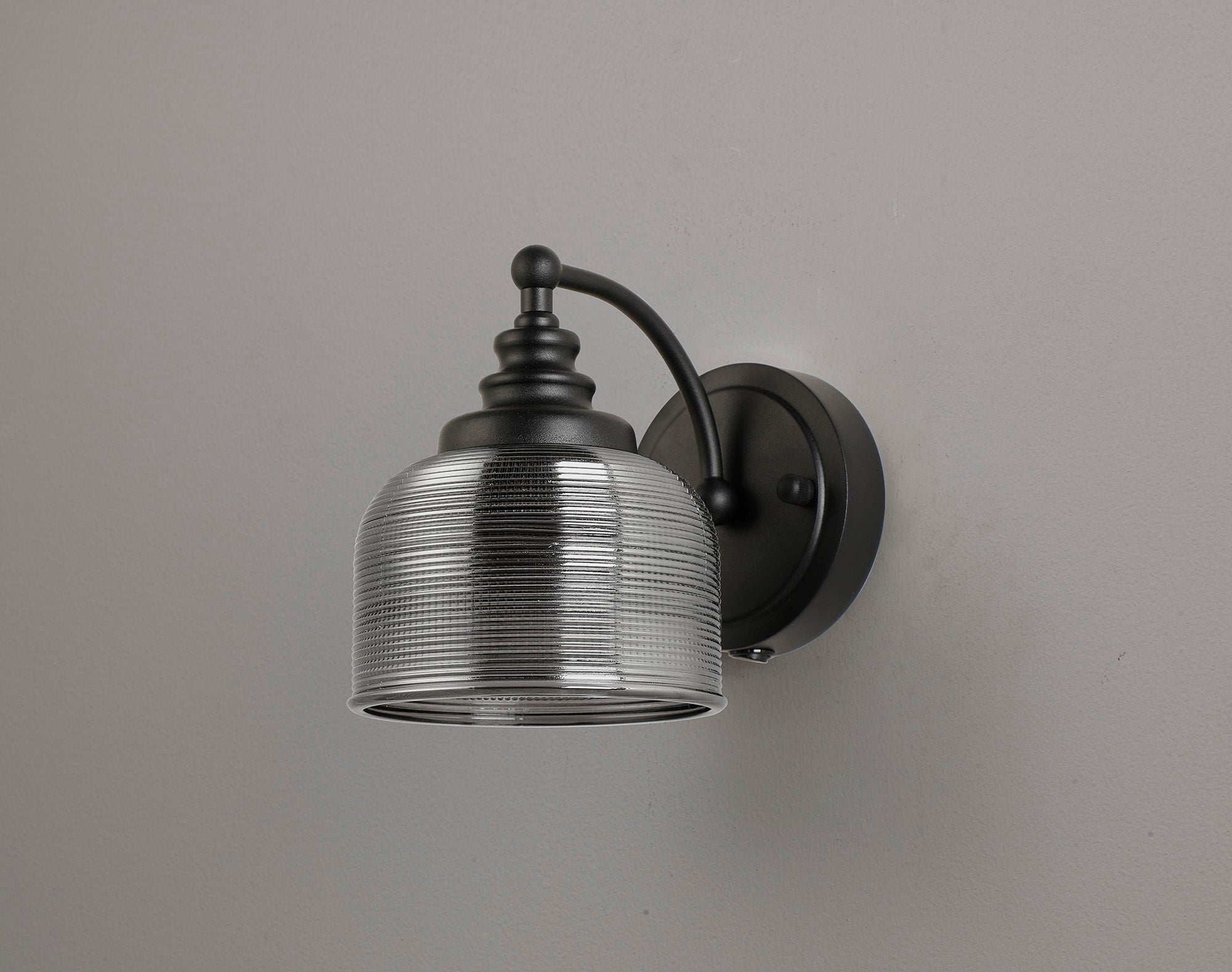 Luminosity Designs - Matt Black Sledmere Single Wall Light, Switched, 1 x E27, Glass Shade - Luminosity Designs Ltd