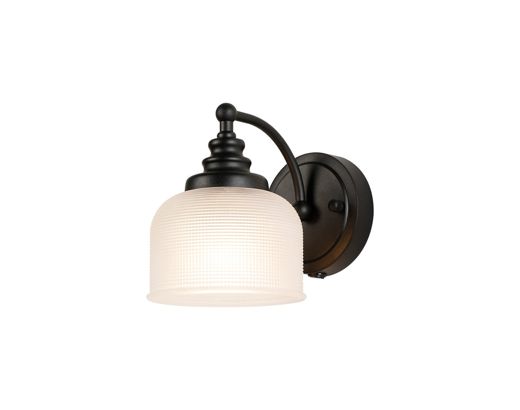 Luminosity Designs - Matt Black Sledmere Single Wall Light, Switched, 1 x E27, Glass Shade - Luminosity Designs Ltd
