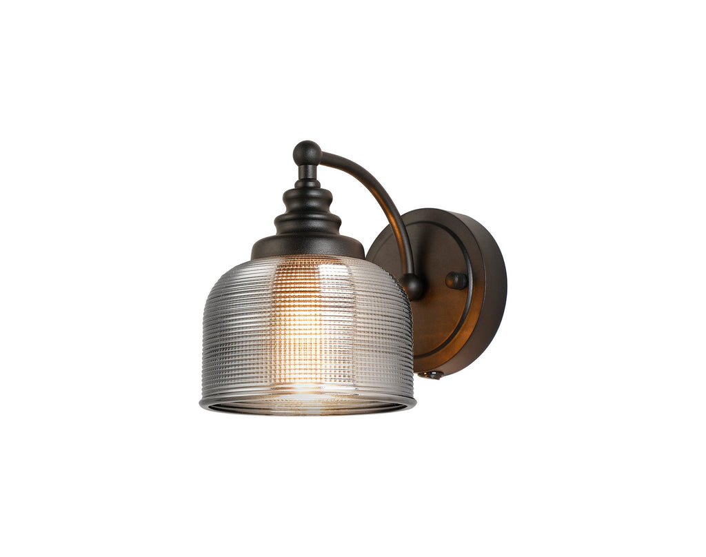Luminosity Designs - Matt Black Sledmere Single Wall Light, Switched, 1 x E27, Glass Shade - Luminosity Designs Ltd