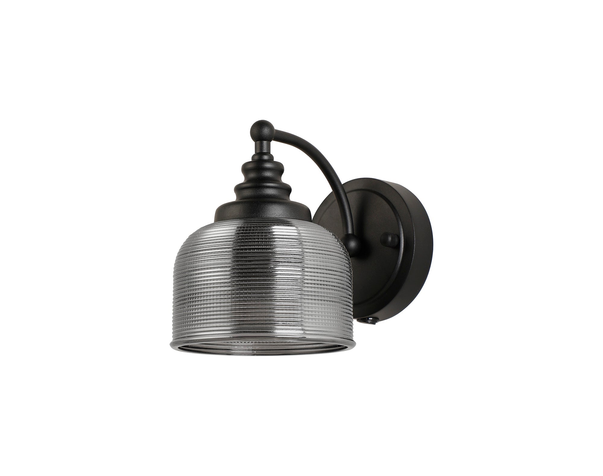 Luminosity Designs - Matt Black Sledmere Single Wall Light, Switched, 1 x E27, Glass Shade - Luminosity Designs Ltd