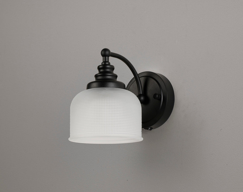 Luminosity Designs - Matt Black Sledmere Single Wall Light, Switched, 1 x E27, Glass Shade - Luminosity Designs Ltd