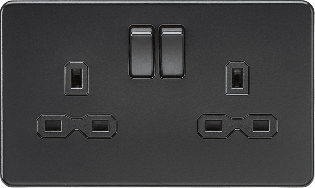 Knightsbridge - Matt Flat Plate 2g Screwless Switched Socket - Luminosity Designs Ltd