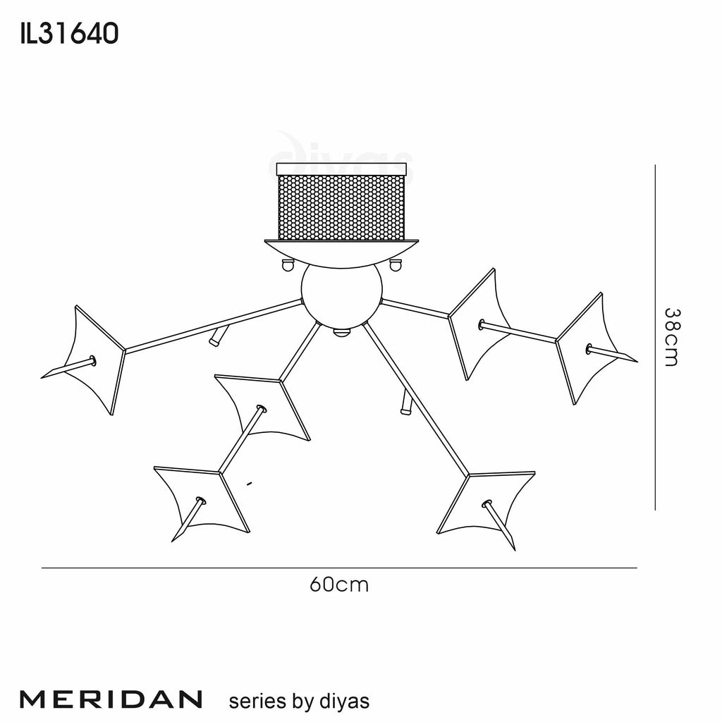 Diyas - Meridan Ceiling 6 Light G4 Polished Chrome/Smoke Glass (Diyas IL31640) - Luminosity Designs Ltd
