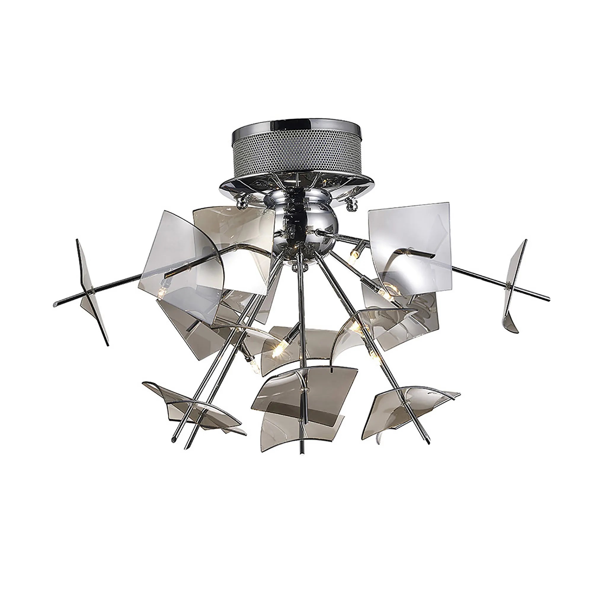Diyas - Meridan Ceiling 6 Light G4 Polished Chrome/Smoke Glass (Diyas IL31640) - Luminosity Designs Ltd