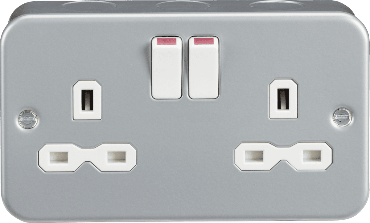 Knightsbridge - Metal Clad 13A 2G DP Switched Socket - Powder-coated Silver/Grey - Luminosity Designs Ltd