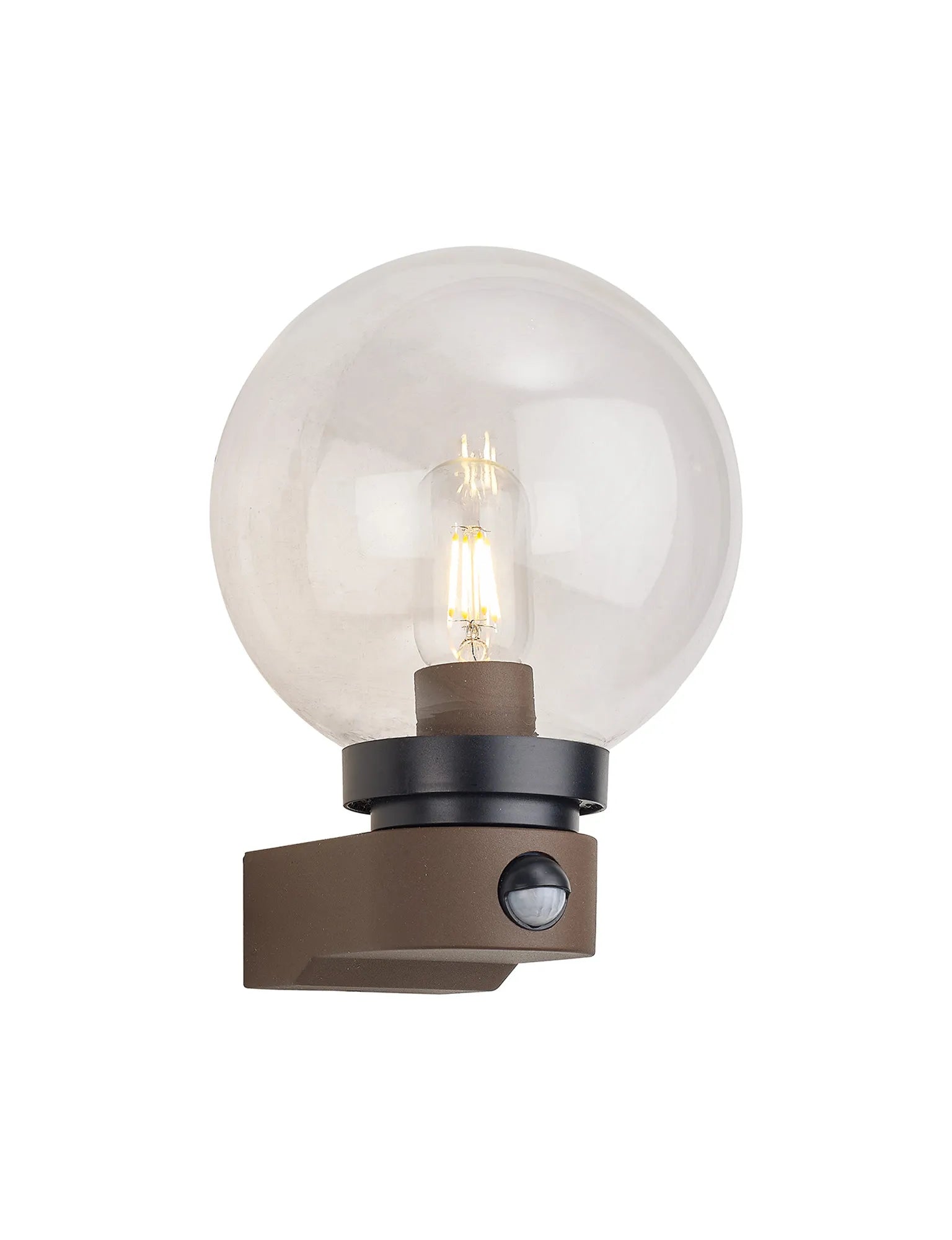 Milo Globe Wall Lamp With PIR Sensor, 1 x E27, IP54, Polycarbonate Construction, Corrosion Resistant