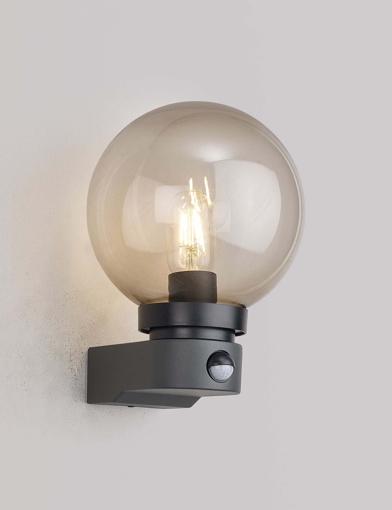 Milo Globe Wall Lamp With PIR Sensor, 1 x E27, IP54, Polycarbonate Construction, Corrosion Resistant