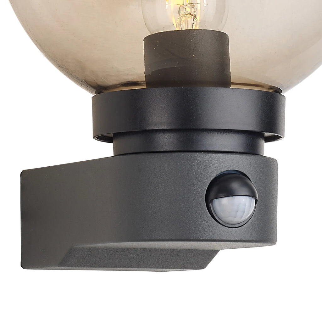 Milo Globe Wall Lamp With PIR Sensor, 1 x E27, IP54, Polycarbonate Construction, Corrosion Resistant