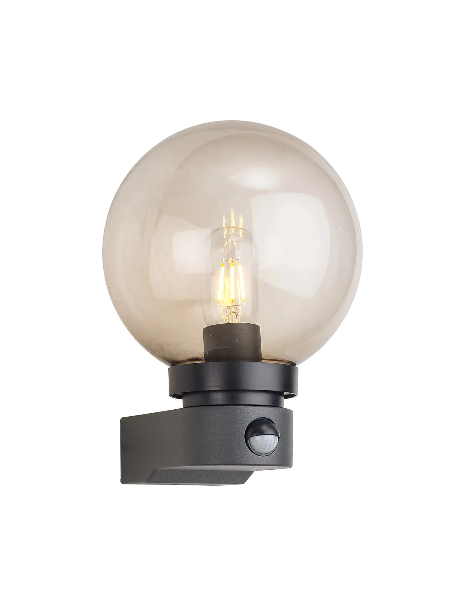 Milo Globe Wall Lamp With PIR Sensor, 1 x E27, IP54, Polycarbonate Construction, Corrosion Resistant