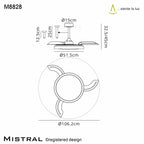 Mantra - Mistral 50W LED Dimmable Ceiling Light With Built - In 30W DC Fan, 2700 - 5000K Remote Control, 3200lm - Luminosity Designs Ltd