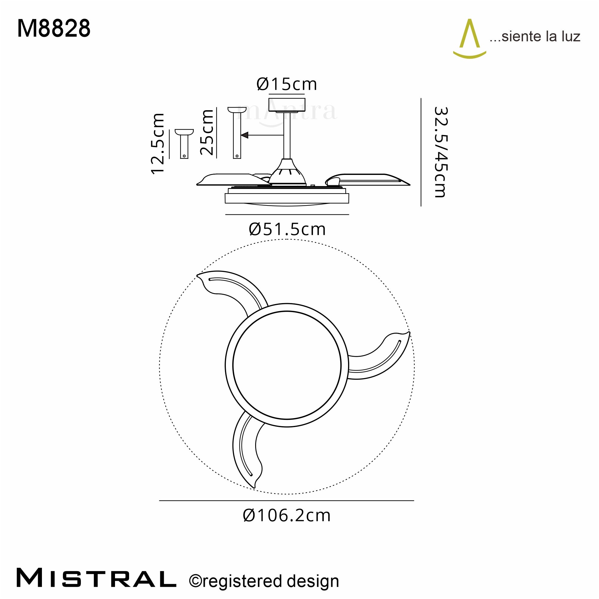 Mantra - Mistral 50W LED Dimmable Ceiling Light With Built - In 30W DC Fan, 2700 - 5000K Remote Control, 3200lm - Luminosity Designs Ltd