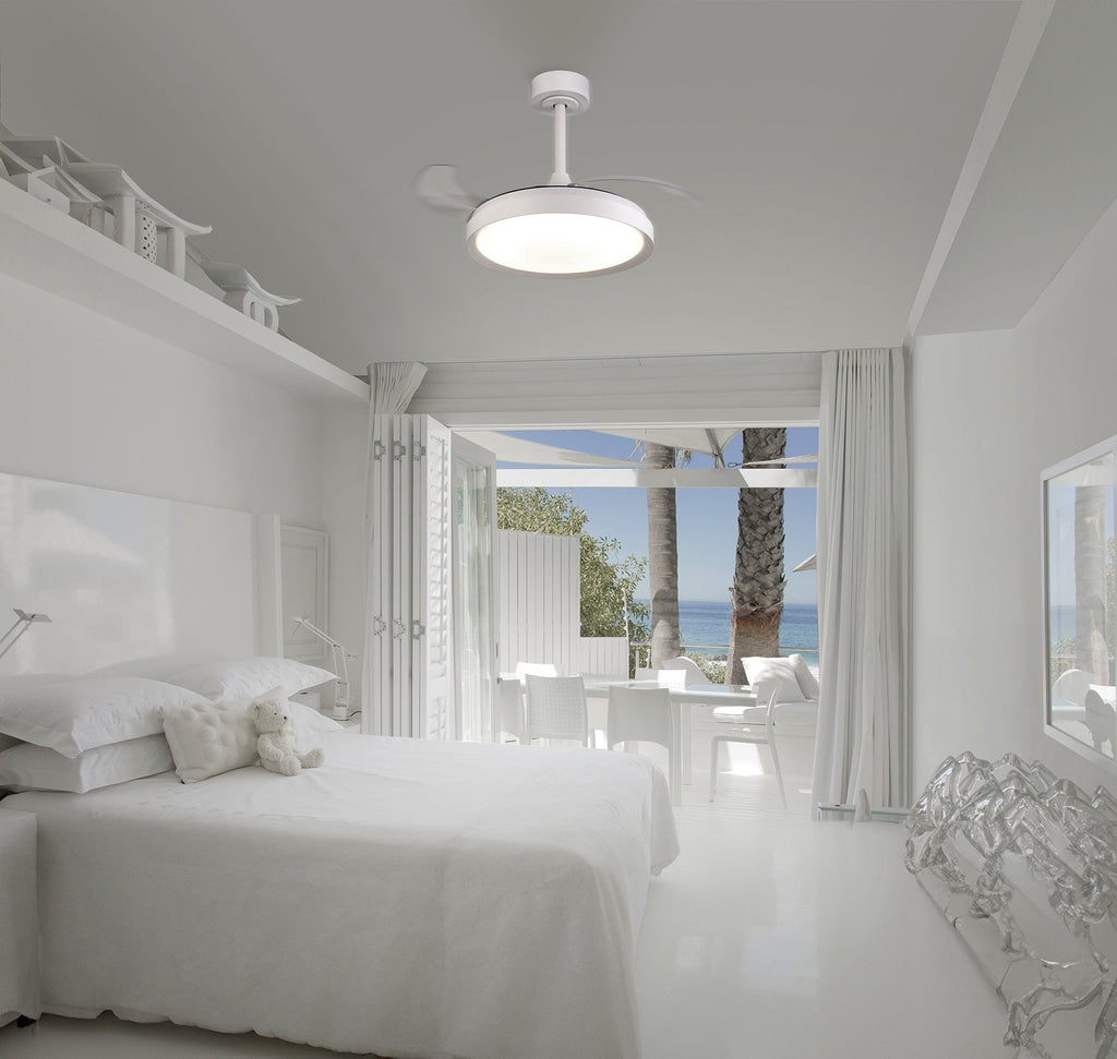 Mantra - Mistral Mini 40W LED Dimmable Ceiling Light With Built - In 28W DC Fan, 2700 - 5000K Remote Control, 2500lm - Luminosity Designs Ltd