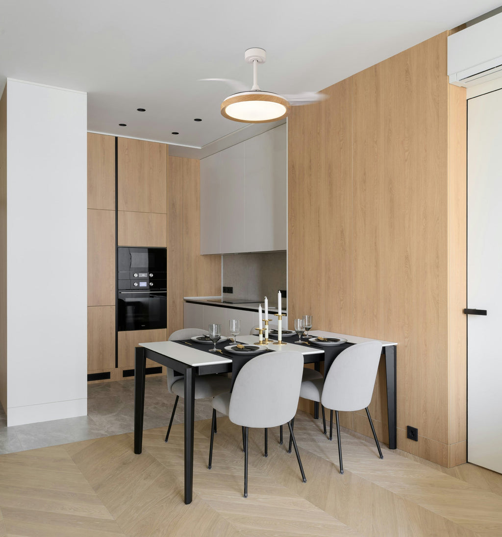 Mantra - Mistral Mini 40W LED Dimmable Ceiling Light With Built - In 28W DC Fan, 2700 - 5000K Remote Control, 2500lm - Luminosity Designs Ltd