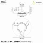 Mantra - Mistral Mini 40W LED Dimmable Ceiling Light With Built - In 28W DC Fan, 2700 - 5000K Remote Control, 2500lm - Luminosity Designs Ltd