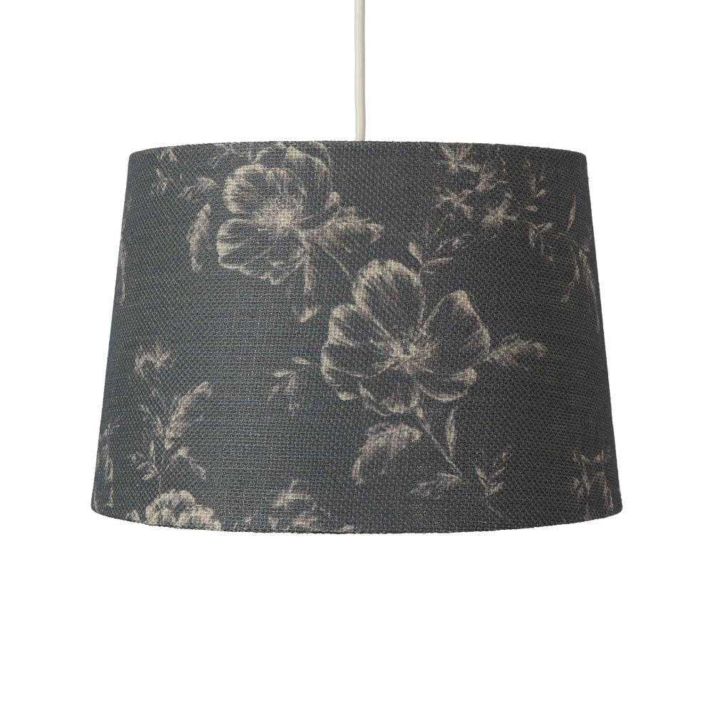 Monochrome Country Floral Shade, Drawn Flowers on a Natural Weave Fabric in 2 Sizes and 2 Colourways - Luminosity Designs Ltd