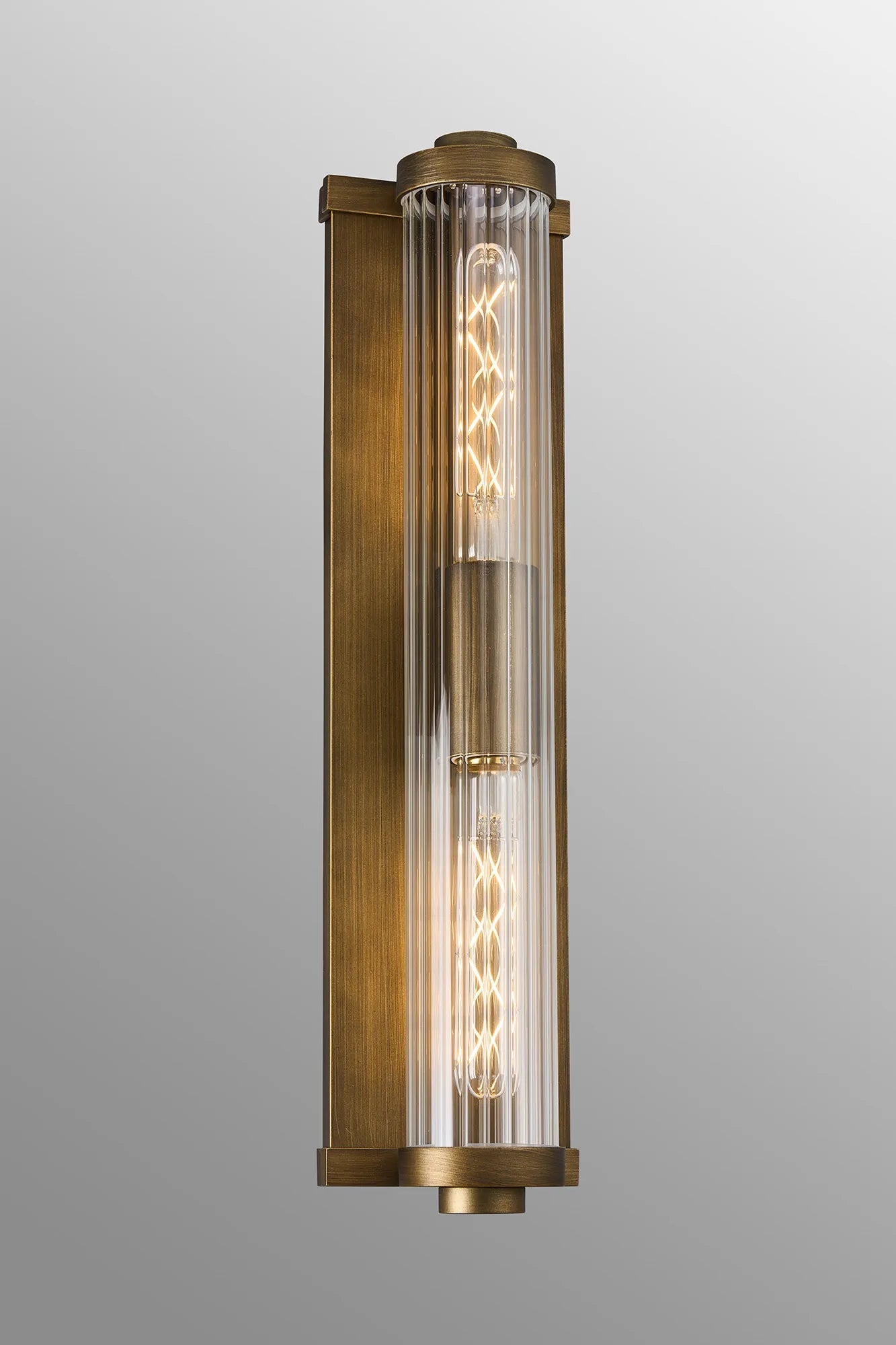 Luminosity Designs Ltd - Moriarty Vintage Style Wall Light, 2 Light E27, IP54, Dual Coloured Metal With Clear Ribbed Glass Shade - Luminosity Designs Ltd