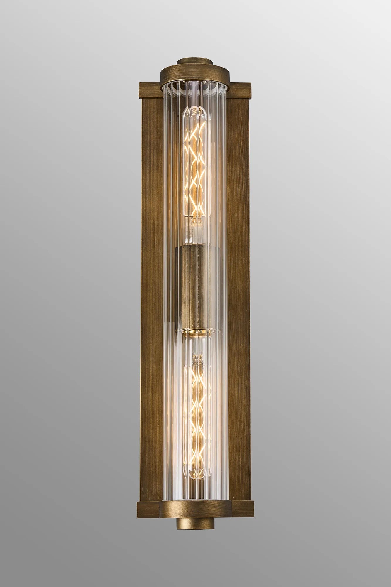 Luminosity Designs Ltd - Moriarty Vintage Style Wall Light, 2 Light E27, IP54, Dual Coloured Metal With Clear Ribbed Glass Shade - Luminosity Designs Ltd