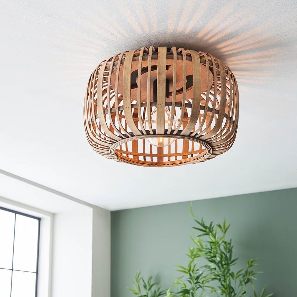 Endon - Natural Mathias Flush Eco Friendly Raffia Ceiling Light (Endon 101776) - Luminosity Designs Ltd