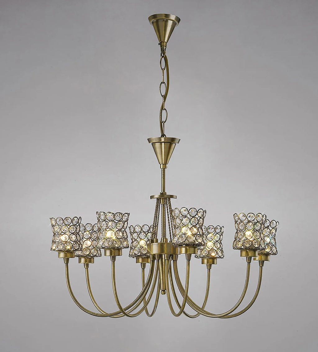 Diyas - Nelson Pendant 8 Light G9 Antique Brass/Crystal (Diyas IL20662) - Luminosity Designs Ltd